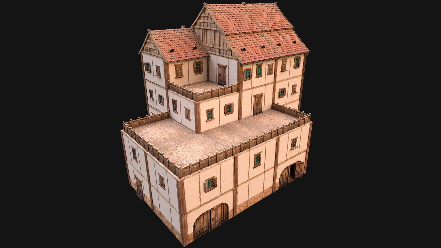 Medieval Skyscraper House with Barn 3D Model .c4d .max .obj .3ds .fbx .stl .blend 