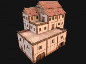 Medieval Skyscraper House with Barn 3D Model