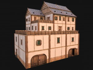 Medieval Skyscraper House with Barn 3D Model