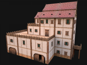Medieval Skyscraper House with Barn 3D Model
