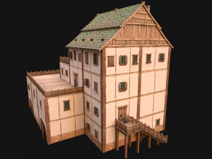 Medieval Skyscraper House with Barn 3D Model
