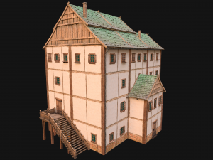 Medieval Skyscraper House with Barn 3D Model