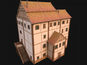 Medieval Skyscraper House with Barn 3D Model