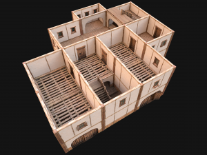Medieval Skyscraper House with Barn 3D Model