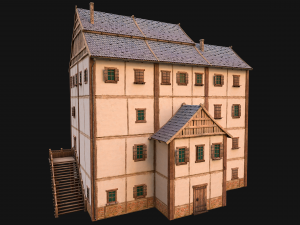 Medieval Skyscraper House with Barn 3D Model
