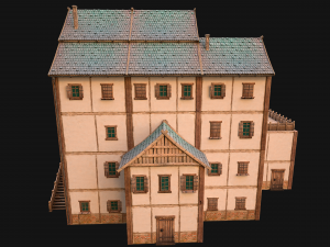 Medieval Skyscraper House with Barn 3D Model