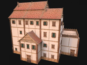 Medieval Skyscraper House with Barn 3D Model