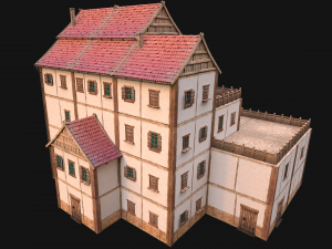 Medieval Skyscraper House with Barn 3D Model