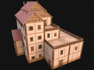 Medieval Skyscraper House with Barn 3D Model