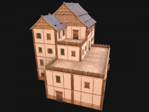 Medieval Skyscraper House with Barn 3D Model