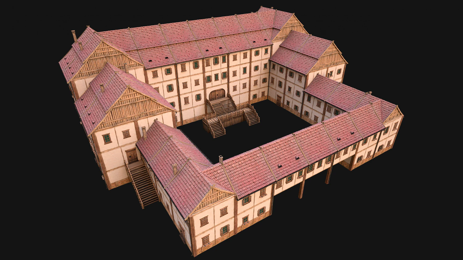 Medieval Building Town School University Academy 3D Model .c4d .max .obj .3ds .fbx .stl .blend 