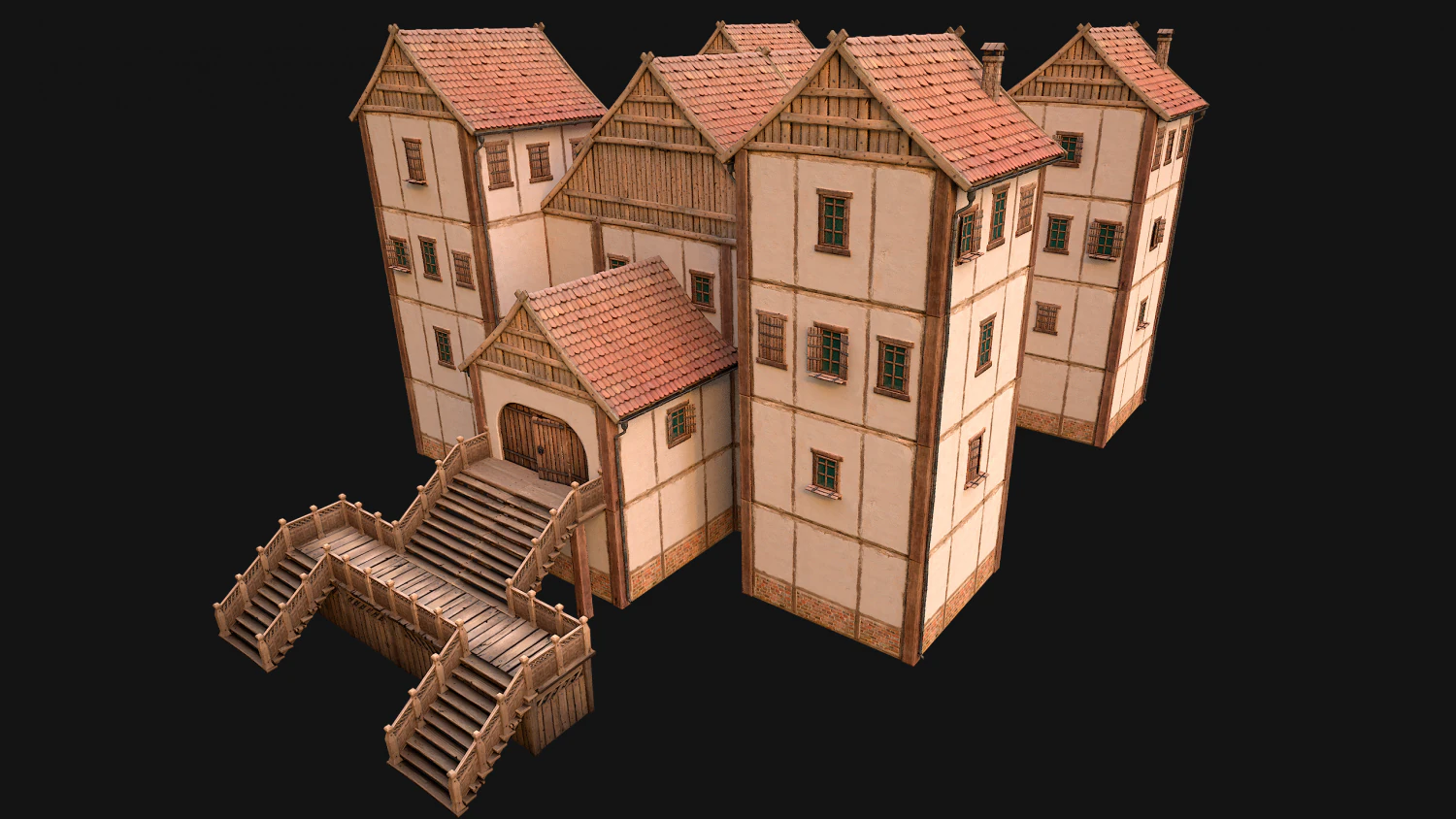 Medieval City Building Barracks Fortress 3D Model .c4d .max .obj .3ds .fbx .stl .blend 