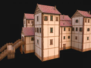 Medieval City Building Barracks Fortress 3D Model