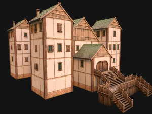 Medieval City Building Barracks Fortress 3D Model