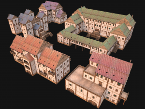 Set of Medieval City High-Rise Buildings 3D Model
