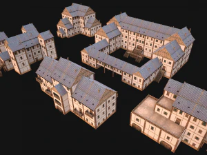 Set of Medieval City High-Rise Buildings 3D Model