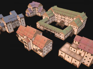 Set of Medieval City High-Rise Buildings 3D Model