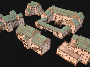 Set of Medieval City High-Rise Buildings 3D Model