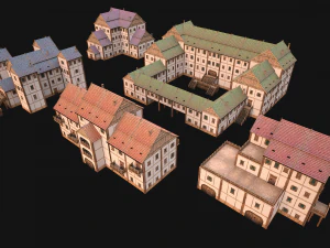 Set of Medieval City High-Rise Buildings 3D Model
