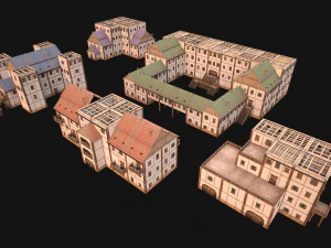Set of Medieval City High-Rise Buildings 3D Model