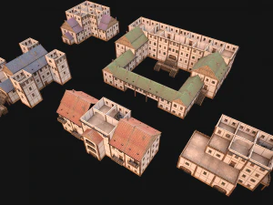 Set of Medieval City High-Rise Buildings 3D Model