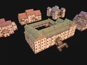 Set of Medieval City High-Rise Buildings 3D Model