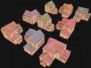 Set of Medieval City High-Rise Buildings 3D Model