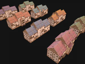 Set of Medieval City High-Rise Buildings 3D Model