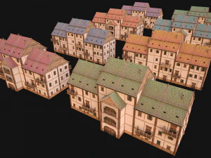 Set of Medieval City High-Rise Buildings 3D Model