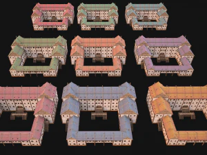 Set of Medieval City High-Rise Buildings 3D Model