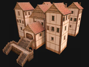 Set of Medieval City High-Rise Buildings 3D Model