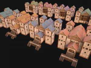 Set of Medieval City High-Rise Buildings 3D Model