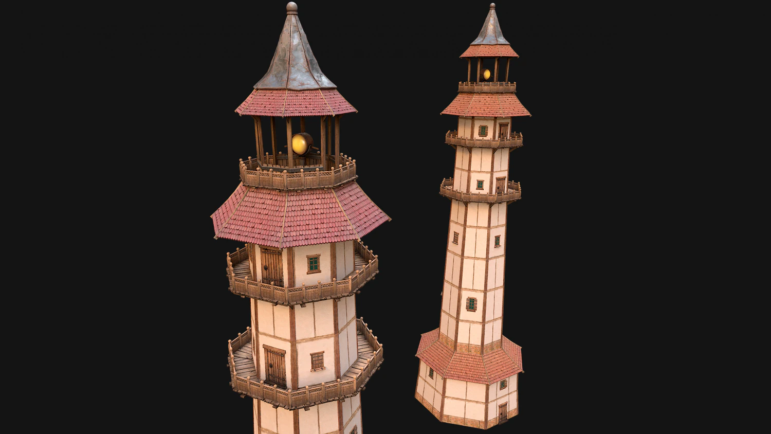 Medieval Lighthouse Tower with Interior 3D Model .c4d .max .obj .3ds .fbx .stl .blend