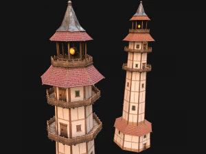 Middeleeuwse vuurtorentoren met interieur 3D Model