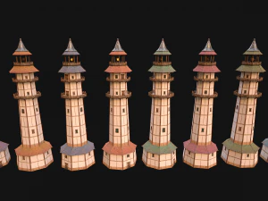 Medieval Lighthouse Tower with Interior 3D Model