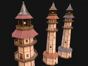 Medieval Lighthouse Tower with Interior Modello 3D