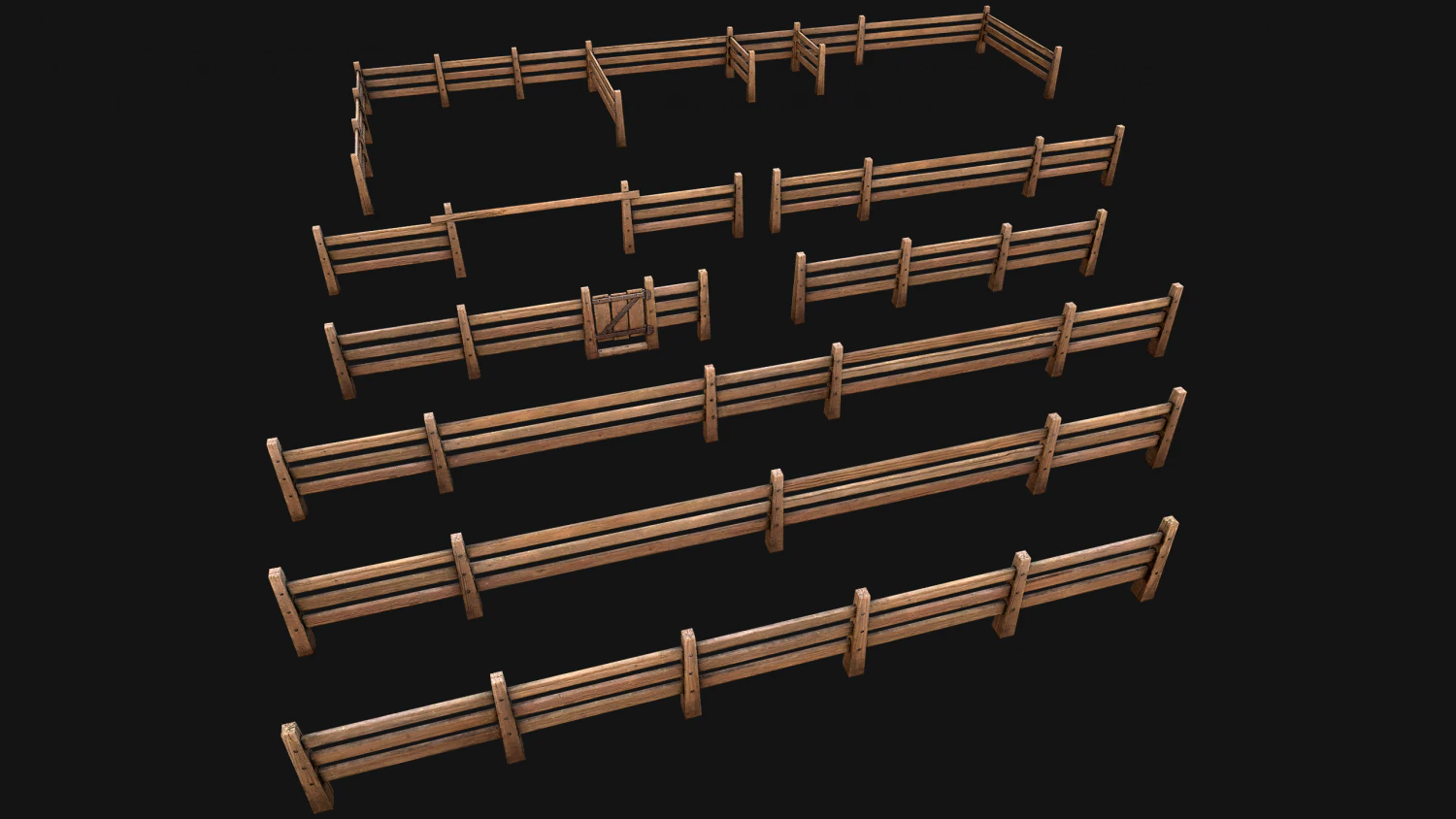 Fence Farm Wooden Constructor 3D Model .c4d .max .obj .3ds .fbx .stl .blend 