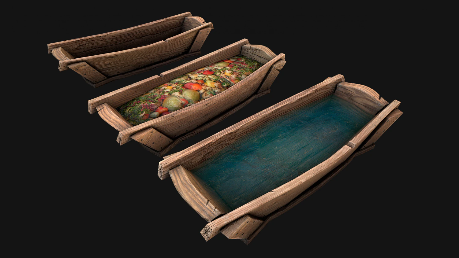 Medieval Trough with Water and Feed for Livestock 3D Model .c4d .max .obj .3ds .fbx .stl .blend 