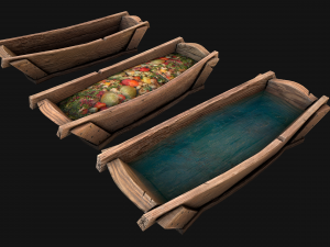 Medieval Trough with Water and Feed for Livestock Modèle 3D