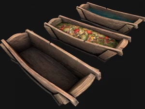 Medieval Trough with Water and Feed for Livestock 3D Model