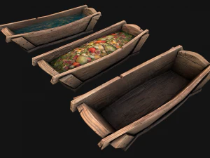 Medieval Trough with Water and Feed for Livestock 3D Model