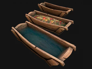 Medieval Trough with Water and Feed for Livestock 3D Model
