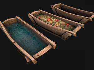 Medieval Trough with Water and Feed for Livestock 3D Model