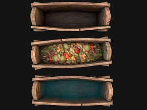 Medieval Trough with Water and Feed for Livestock 3D Model