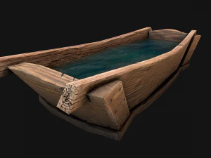 Medieval Trough with Water and Feed for Livestock 3D Model