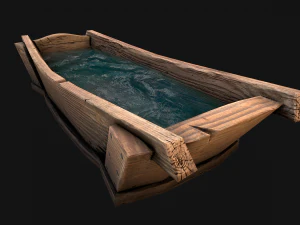 Medieval Trough with Water and Feed for Livestock 3D Model