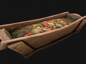 Medieval Trough with Water and Feed for Livestock 3D Model