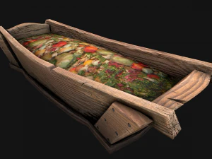 Medieval Trough with Water and Feed for Livestock 3D Model
