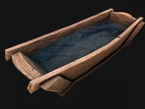 Medieval Trough with Water and Feed for Livestock 3D Model