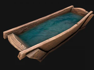 Medieval Trough with Water and Feed for Livestock 3D Model